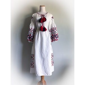 Ethnic Embroidered Tassel Pom Ukrainian Folk Dress